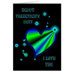 Valentines Day, Blue Green Rainbow Heart with Stas Cards