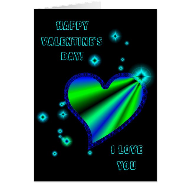 Valentines Day, Blue Green Rainbow Heart with Stas Cards (Front)