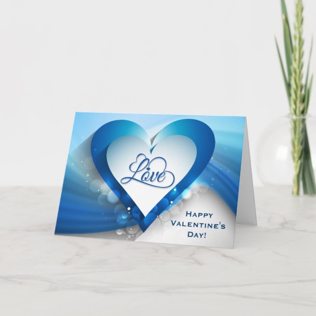 Valentine's Day Blue Heart Wave - Customize Holiday Card (Front)