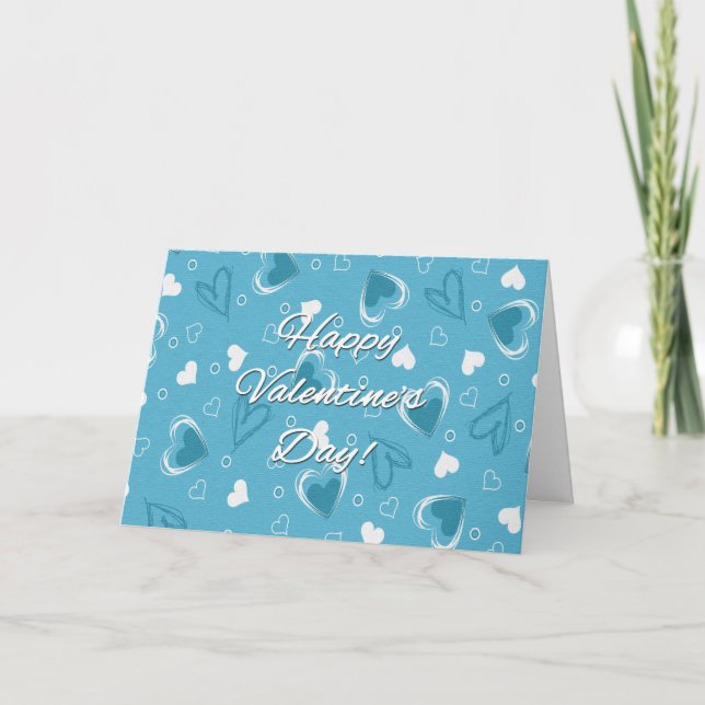 Valentine's Day Blue Hearts - Customize Holiday Card (Front)