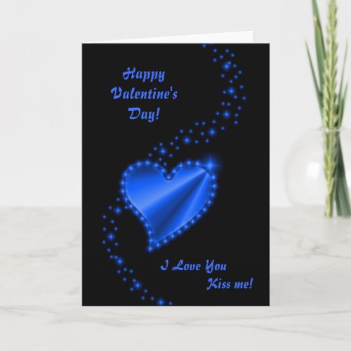 Valentines Day  _ Blue Rainbow heart on black Holiday Card