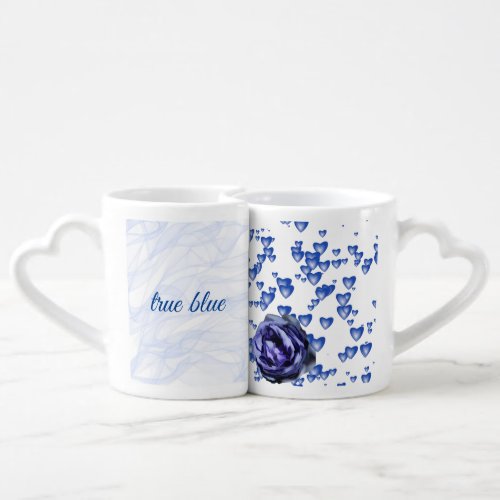 Valentines Day Blue Rose Love Hearts Coffee Mug Set