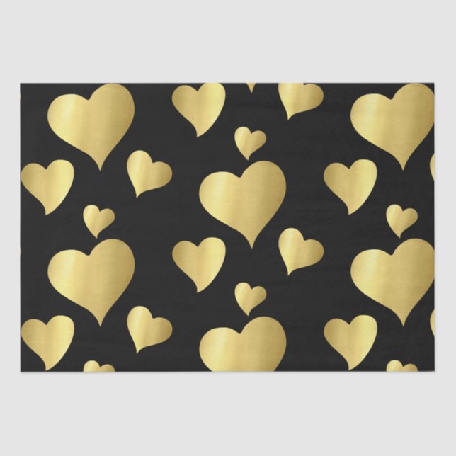 Valentine's Day Bold Faux Gold Foil Hearts Pattern Tissue Paper (Front)
