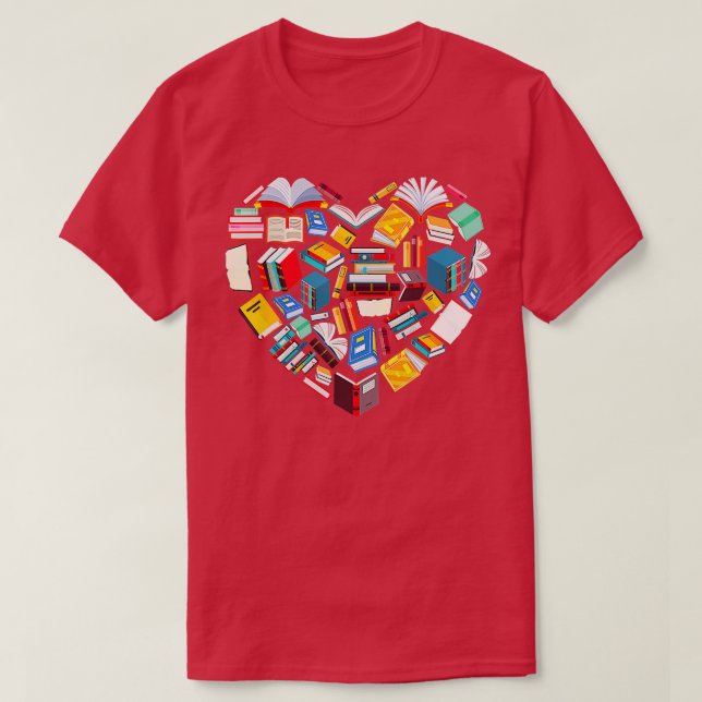 Valentines Day Book Lover Heart Librarian Bookworm T-Shirt (Design Front)