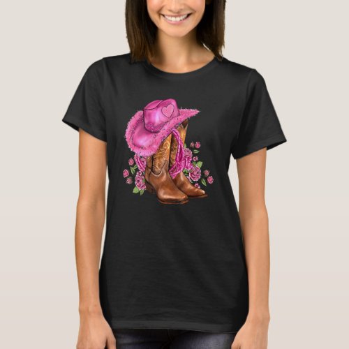Valentine's Day Boots Cowgirl Hat And Roses Valent T-Shirt