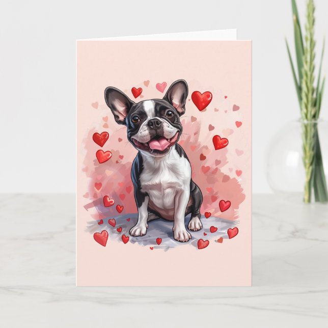 Valentines Day Boston Terrier Dog Holiday Card (Front)