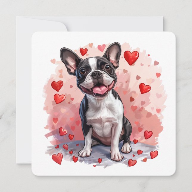 Valentines Day Boston Terrier Dog Holiday Card (Front)