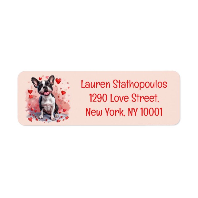 Valentines Day Boston Terrier Dog Label (Front)