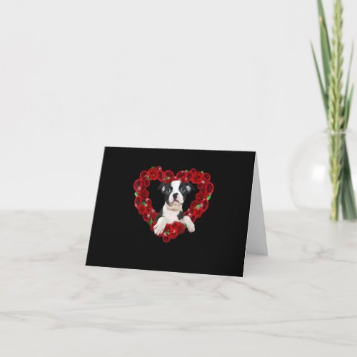 Valentines Day Boston Terrier Heart Roses Gift Dog Note Card