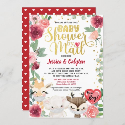 Valentines Day Boy Baby Shower By Mail Red Rose Invitation