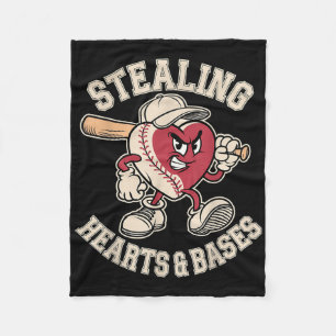Valentines Day Boys Baseball Player Stealing Heart Fleece Blanket