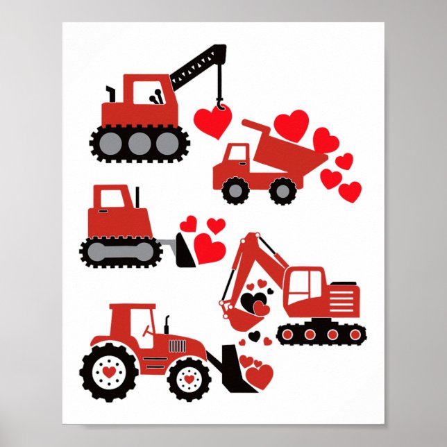 Valentines Day Boys Kids Toddler Construction Truc Poster (Front)