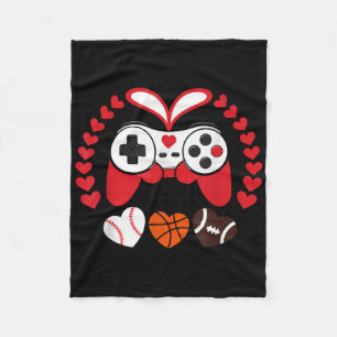Valentines Day Boys Men Hearts Gaming Basketball B Fleece Blanket