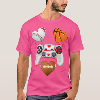 Valentines Day Boys Men Hearts Gaming Basketball B T-Shirt