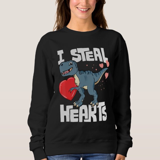 Valentines Day Boys T Rex Dinosaur I Steal Hearts Sweatshirt (Front)
