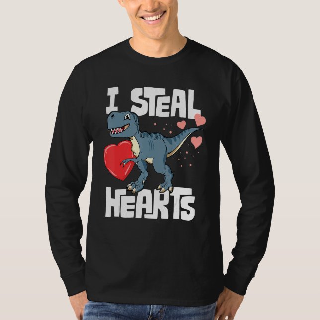 Valentines Day Boys T Rex Dinosaur I Steal Hearts T-Shirt (Front)