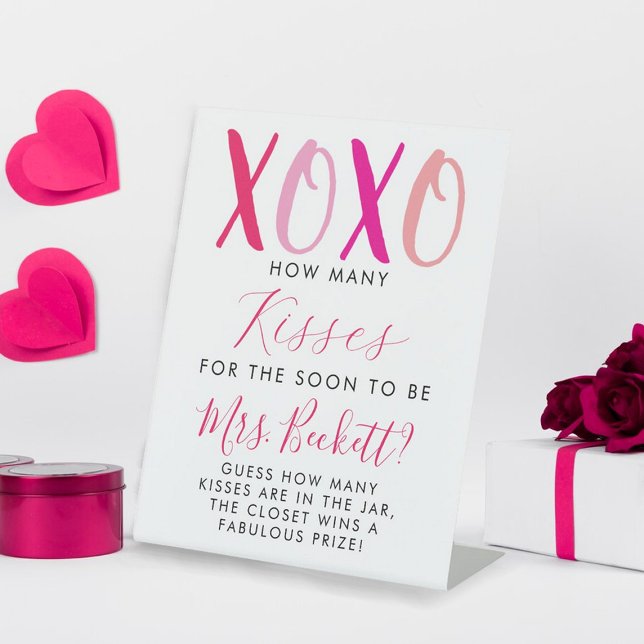 Valentine's Day Bridal Shower How Many Kisses Game Pedestal Sign (Creator Uploaded)