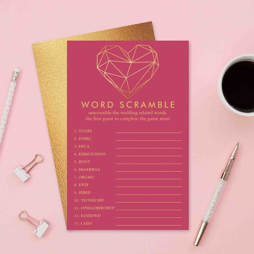 Valentines Day Bridal Shower Word Scramble Game