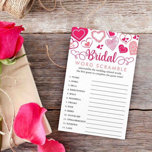 Valentines Day Bridal Shower Word Scramble Game