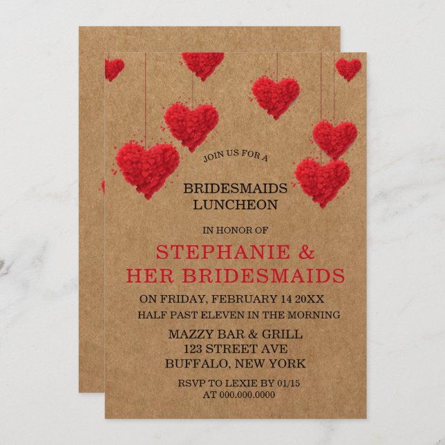 Valentine's Day Bridesmaids Luncheon Invitation (Front/Back)