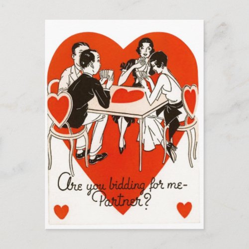 Valentines Day Bridge Game Holiday Postcard