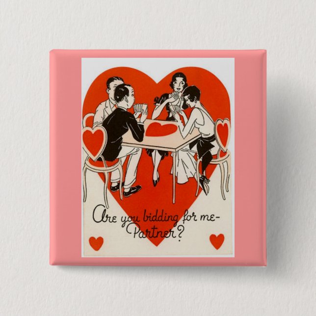 Valentine's Day Bridge Game Pinback Button (Front)