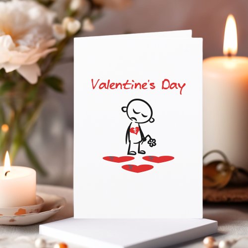 Valentines Day Broken Heart Man Color Holiday Card
