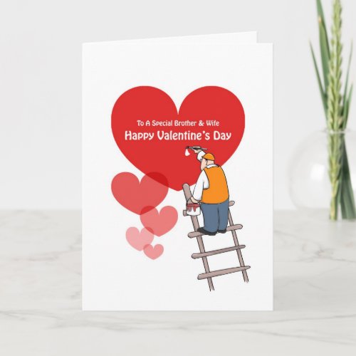 Valentines Day Brother  Wife Cards Red Hearts Holiday Card