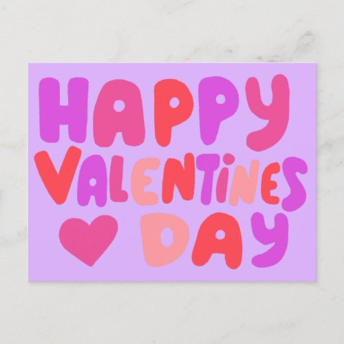 Valentines Day Bubble Letters Pink Curvy Retro Postcard