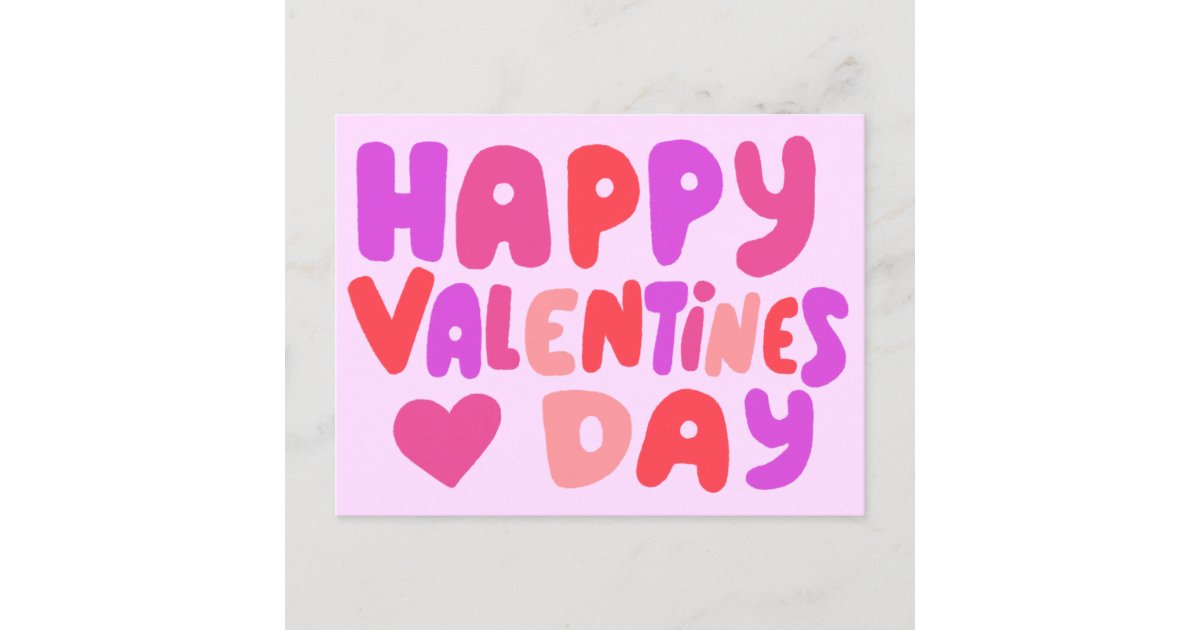 Valentines Day Bubble Letters Pink Curvy Retro Postcard