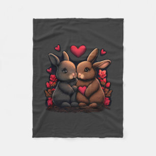 Valentine's Day Bunny Bliss, Love Hearts and Roses Fleece Blanket