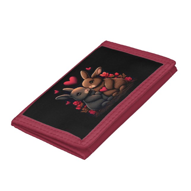 Valentine's Day Bunny Bliss, Love Hearts and Roses Trifold Wallet (Bottom)