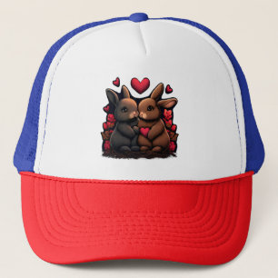Valentine's Day Bunny Bliss, Love Hearts and Roses Trucker Hat