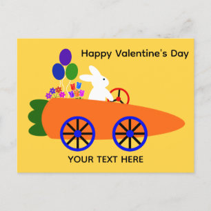 Valentine's Day Bunny Carrot Car #2 Postcard