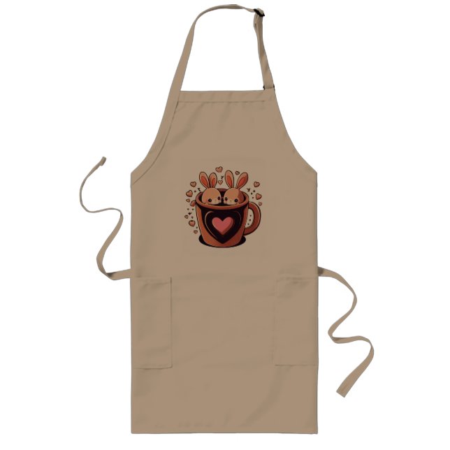 Valentine's Day Bunny, cute valentines day bunny Long Apron (Front)