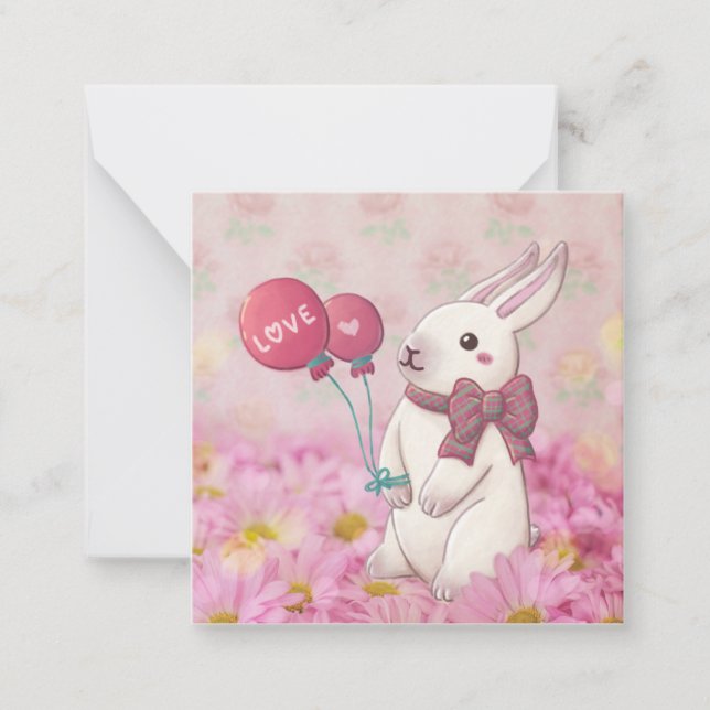 Valentine's Day: Bunny & Flowers Note Card (Front)