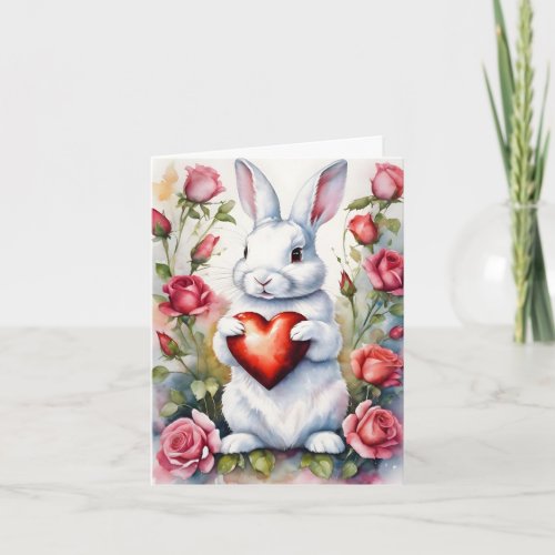 Valentines Day Bunny Heart Roses Card
