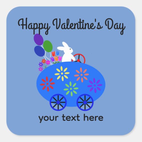 Valentines Day Bunny Riding Egg Car 2 Stickers