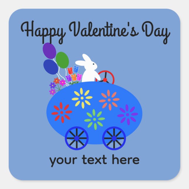 Valentine's Day Bunny Riding Egg Car #2 Stickers (Front)