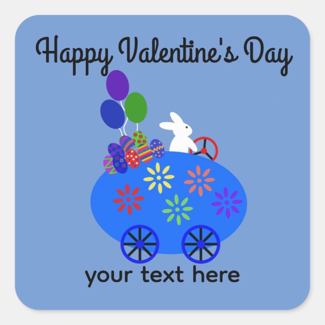 Valentine's Day Bunny Riding Egg Car #3 Stickers (Front)