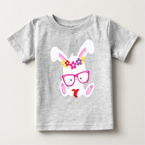 Valentines Day Bunny White Bunny Glasses Heart Baby T_Shirt