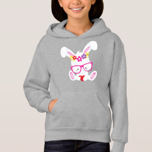 Valentine's Day Bunny, White Bunny, Glasses, Heart Hoodie