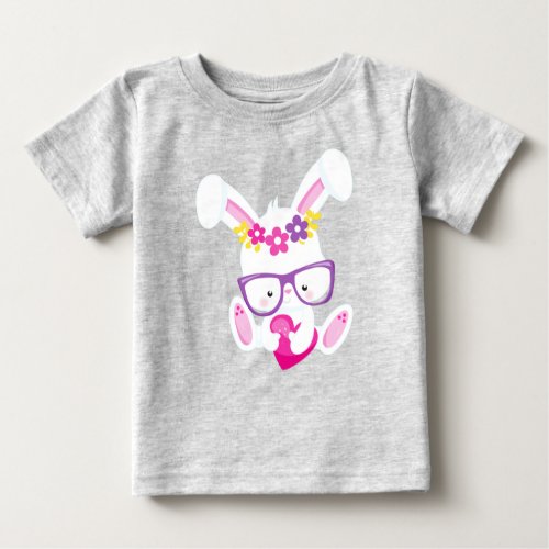 Valentines Day Bunny White Bunny Heart Glasses Baby T_Shirt