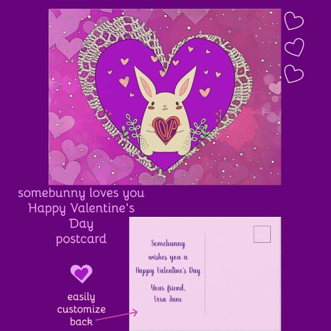 Valentine's Day Bunny with Love Heart Postcard (Somebunny loves you!
Happy Valentine's Day
postcard)
