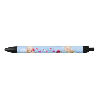 Valentine's Day Bunny's With Hearts Black Ink Pen by PaintedDreamsDesigns at Zazzle