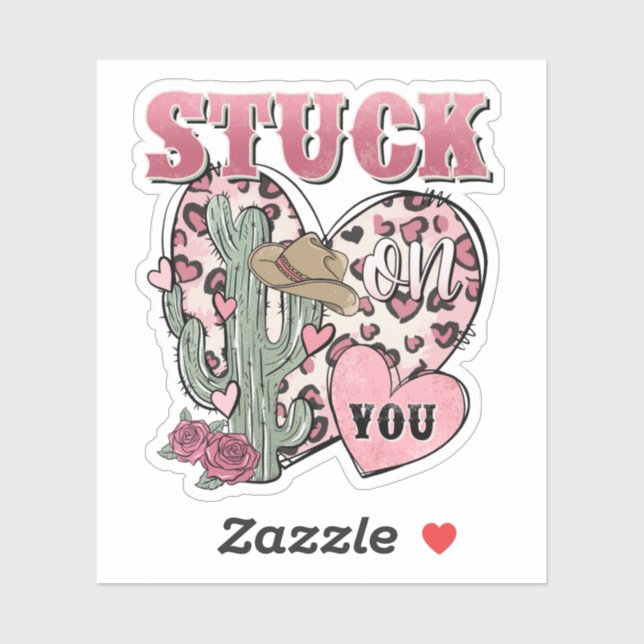 Valentine's Day Cactus Hearts Stuck on You Sticker (Sheet)