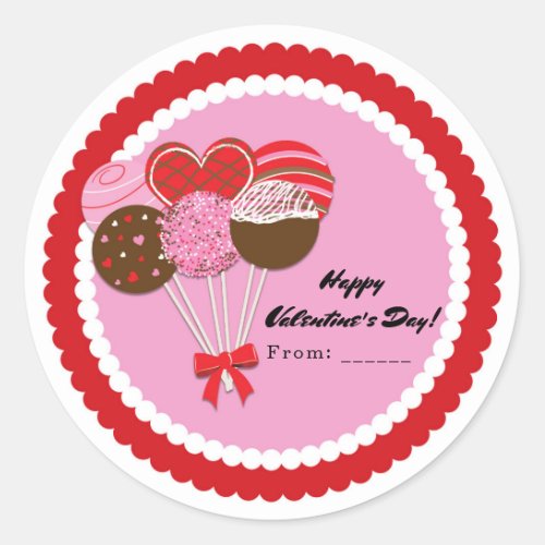 Valentines Day Cake Pops Personalized Party Favor Classic Round Sticker