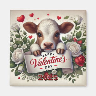 Valentine's Day Calf with Floral Arrangement Magnet