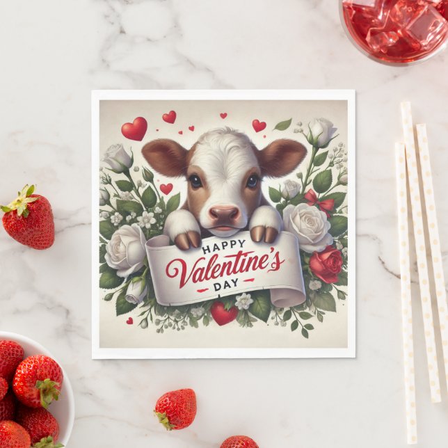 Valentine's Day Calf with Floral Arrangement Napkins (Insitu)