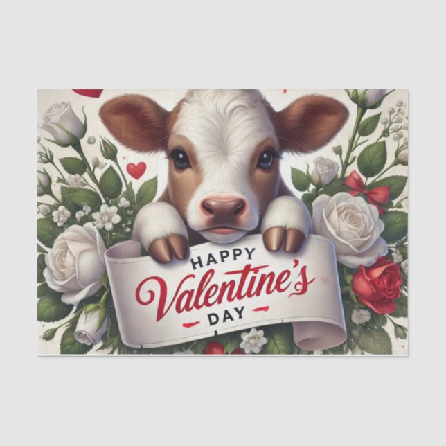 Valentine's Day Calf with Floral Arrangement  Tissue Paper (Front)